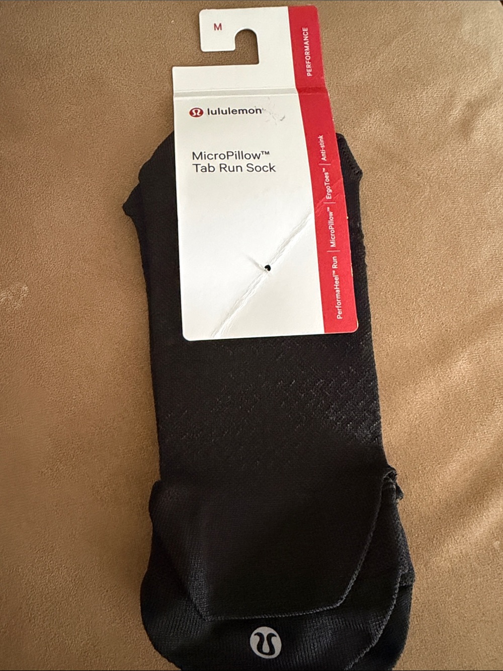 Lululemon MicroPillow Tab Run Sock - Black - Size Medium - NWT